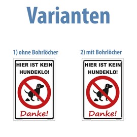 Kleberio® Plastic Sign "Hier ist kein Hundeklo! Danke!" 30 x 20 cm with Drill Holes Dog Prohibition Signs Warning Signs Prohibition Sign Warning Sign Warning Sign