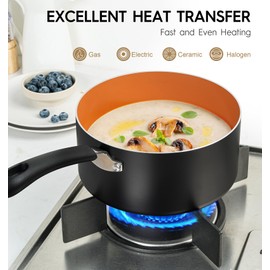 MICHELANGELO Nonstick Sauce Pan With Lid, 3QT Ceramic Saucepan, Copper Saucepans, PFAS-FREE Pot, Small Pots For Cooking, Multipurpose Cooking Pots For Home Kitchen, Dishwasher Safe