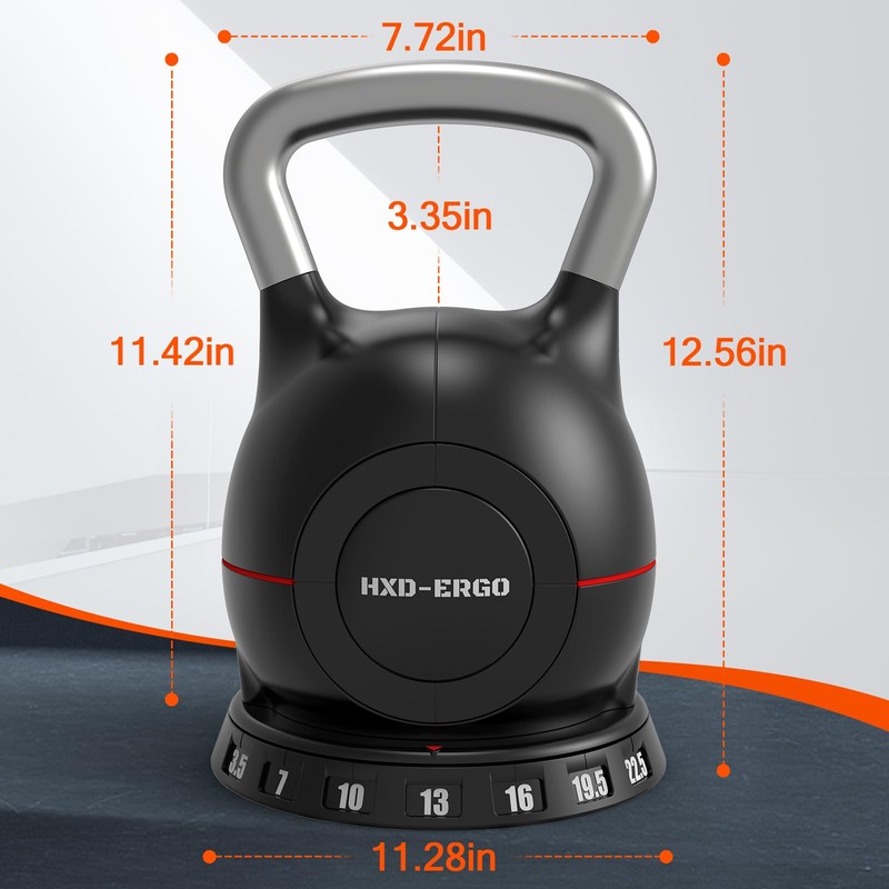 HXD-ERGO Adjustable Kettlebell Weight Set-Quickly Adjusts 7 Weights,Ergonomic kettlebell sets