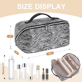UUYUUY Travel Makeup Bag for Women PU Make Up Bag Portable Travel Cosmetic Bag with Removable Divider Large Makeup Bag Organizer Waterproof Toiletry Bag, Zebra