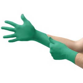 TouchNTuff Ansell 92-600 Nitrile Lightweight Glove with Beaded Cuff, Chemical/Splash Resistance, Powder Free, 4.7mil Thickness, 240mm Length, Size 8, Green (Box of 100)