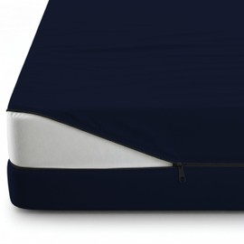 Zipper Fitted Sheet Only - Hotel Quality Bottom Sheet 12 inch Extra Deep Pocket Soft Microfiber -Shrinkage and Fade Resistant-Easy Care -1 Fitted Sheet Only (Navy Blue, Twin-XL)