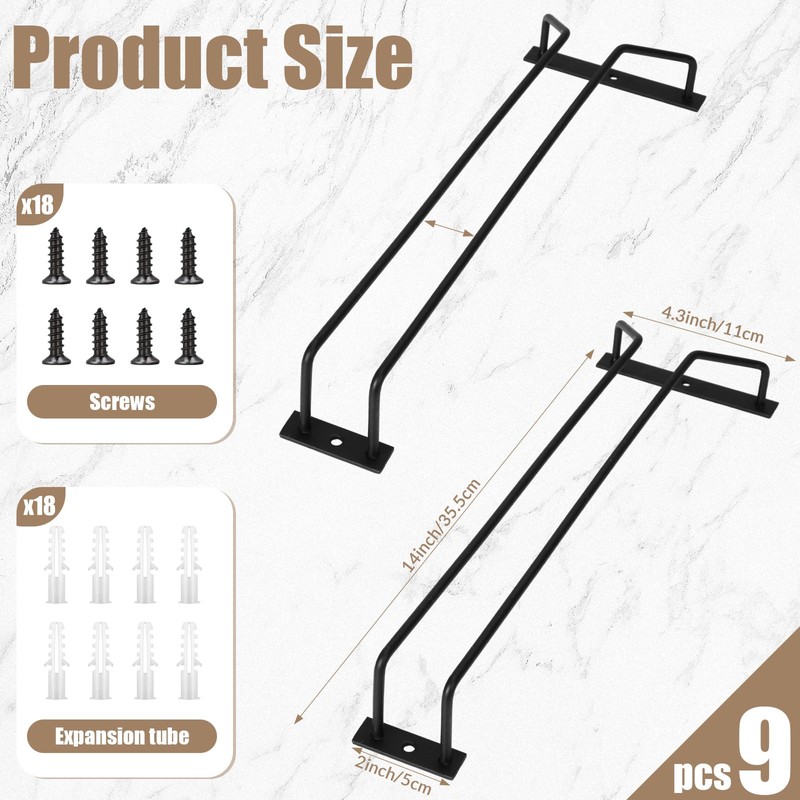 Yetene 9 Pack 14 Inch Black Wine Glass Rack Hanging