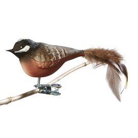 glass bird "Coal Tit", with natural feather tail