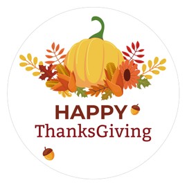 G2PLUS Thanksgiving Stickers, 60PCS Happy Thanksgiving Stickers, 2'' Round Thanksgiving Day Stickers, Fall Holiday Pumpkin Gift Sticker, Fall Theme Envelope Seals for Autumn Harvest Party Favors