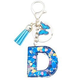 Unpafcxddyig Blue A-Z Initials Letter Keychain Tassel Butterfly Pendant for Car Keys Wallet Backpack Handbags,Letter D
