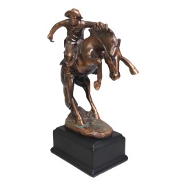 Ebros Rustic Western Rodeo Cowboy W/ Rearing Horse Bronze Electroplated Figurine