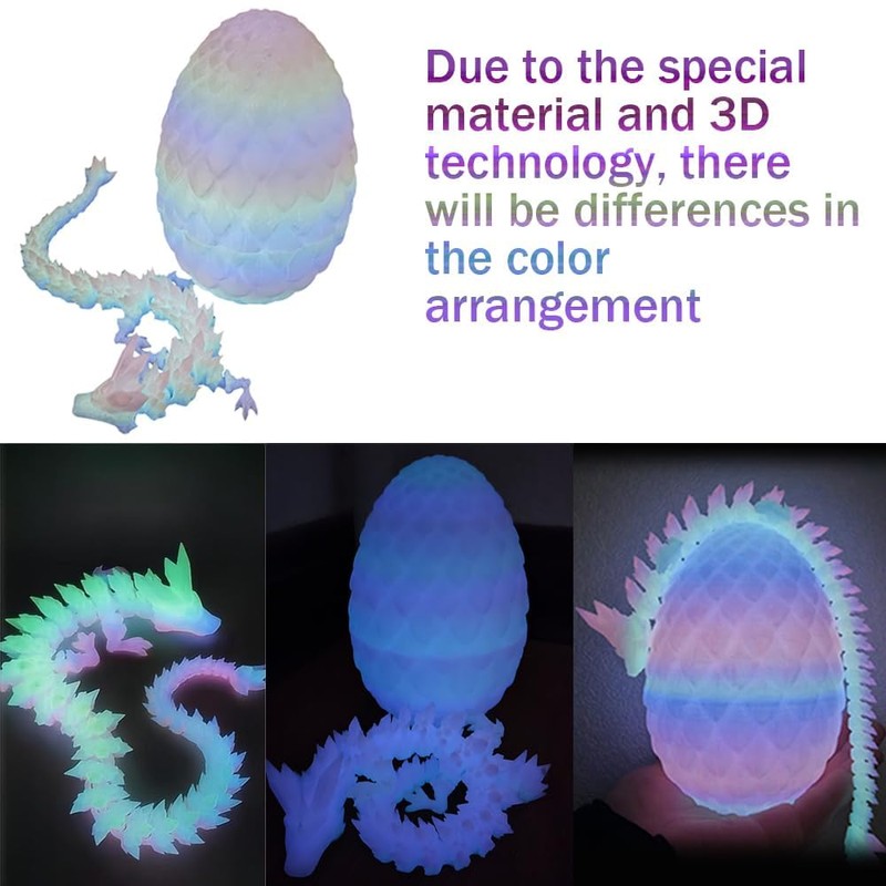 Glow 3D Printed Dragon Eggs with Dragon Inside- Glow in