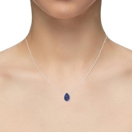 LUSTRE AND LIGHT Pear Natural Lapis Lazuli Slider Pendant Necklace for Women in Sterling Silver, September Birthstone Jewelry Gifts for Her Birthday, Anniversary, Christmas, Graduation