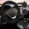 Black Leopard Print Cheetah Elastic Steering Wheel Cover for Women,Universal