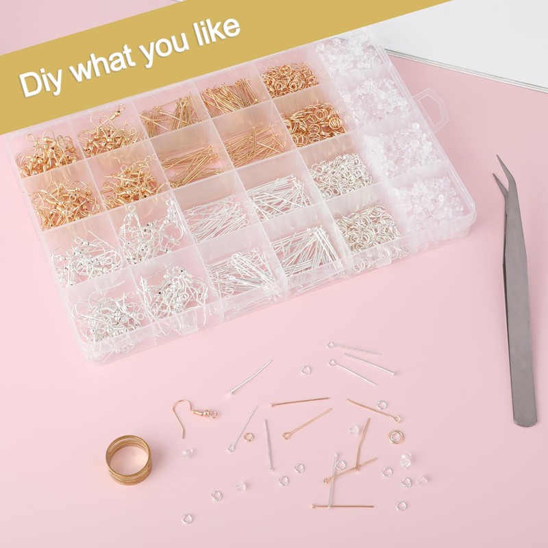 2000Pcs Earring Making Kit, Hypoallergenic Earring Findings Earring Making Supplies