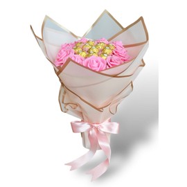 Ferrero Rocher Pink Roses Bouquet with Ferrero Rocher Chocolotes. Gift for Mother, Friends