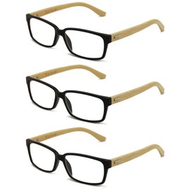 V.W.E. 3 Pairs Genuine Real Bamboo Reading Glasses - Rectangular Modern Readers - Unisex (3 Black, 1.75, multiplier_x)