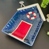 Darthome Ceramic Blue Beach Hut Plate Decorative Trinket Dish Display