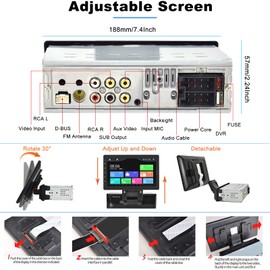 Single Din Car Stereo 10.1 Inch Removable Touch Screen Car Radio Carplay Rotatable Android Auto, Detachable Screen with Mirror Link, EQ, SWC, Bluetooth Hands-Free Call, Backup Camera, MIC