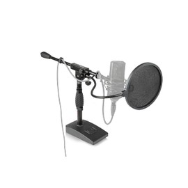 Gator Frameworks Short Weighted Base Microphone Boom Arm Stand with Clamp-On Single Layer Pop Filter (GFW-MIC0821-POP), Black
