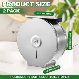 2 Pcs Commercial Jumbo Toilet Paper Dispenser with Shelf Wall Mount Toilet Paper Roll Holder Stainless Steel 9 Inch Brushed Bath Tissue Dispenser with Lock Key(Silver)