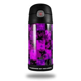 Skin Decal Wrap compatible with Thermos Funtainer 12oz Bottle Purple Star Checkerboard (BOTTLE NOT INCLUDED) by WraptorSkinz