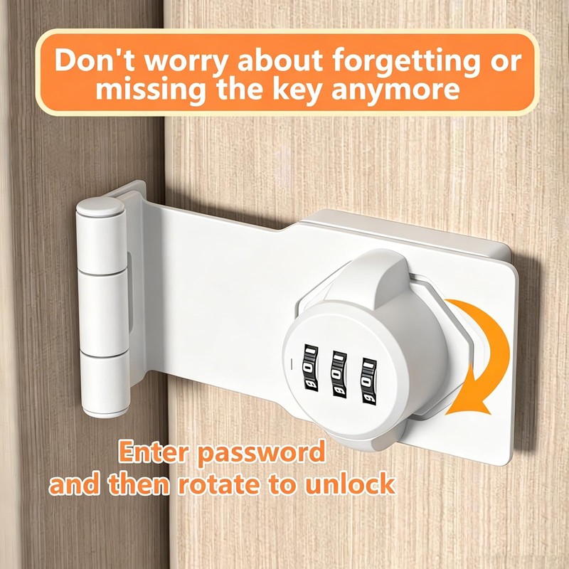 90 Degree Door Password Hasp Latch Lock- White Keyless Sliding