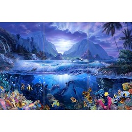 Ceramic Backsplash Tile Mural Dolphin Whale Underwater Ocean Fish Kitchen/Bathroom/Shower - Dolphins Playground - Christian Riese Lassen