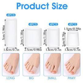 16 Pcs Silicone Toe Sleeves Open Pinky Toe Sleeves Small Gel Corn Protectors Gel Corn Protectors Cushions Silicone Toe Protectors for Corn, Blisters, Hammer Toes, Calluses, Bunion (Multi-Size)