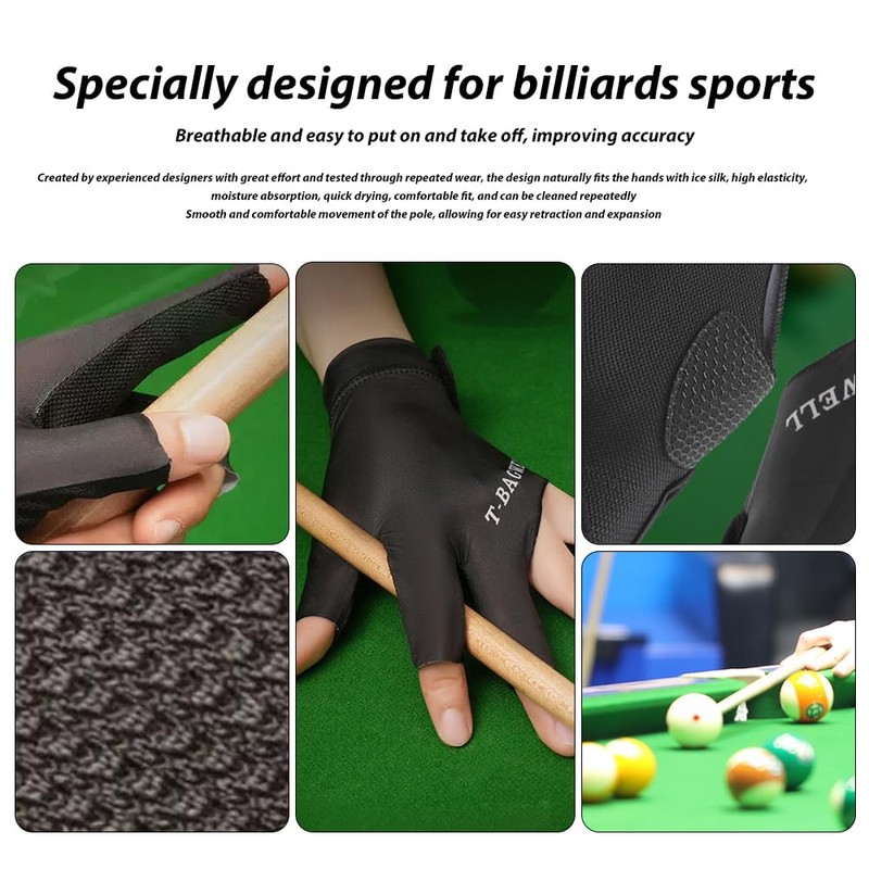 TSUOUKL Snooker Handschuhe,Pool Billard Handschuhe,Billiard Pool Cue Gloves,Rutschfeste Poolhandschuhe,Abriebfeste Poolhandschuhe,Verstellbare
