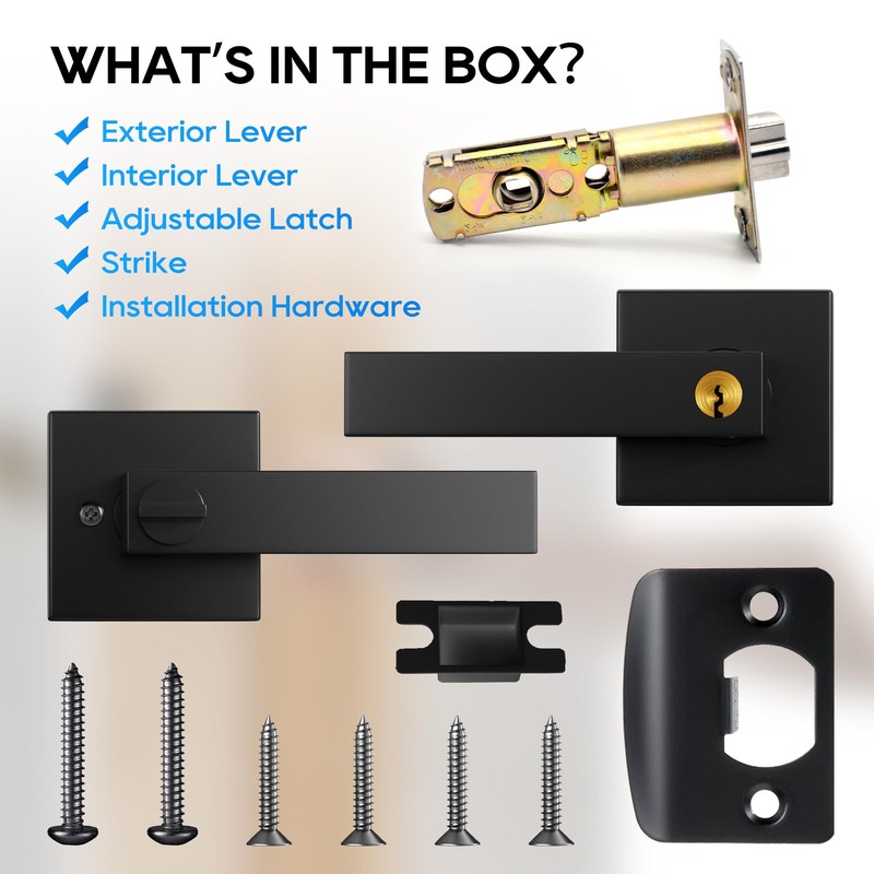 Aceele Interior Privacy Door Handle with Lock, Square Door Lever