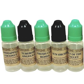 Perfume Studio 5-Piece Premium Fragrance Oil Set; Pineapple Coconut, Tuberose Angelica, Fresh Cut Roses, Sun Orchids, Lily of The Valley:; 12ml (Top 5 Fragrance Oils)