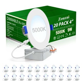 zouzai 20 Pack 4 Inch Ultra-Thin LED Recessed Ceiling Light with Junction Box 5000K Daylight Dimmable Can-Killer Downlight - ETL and Energy Star Certified