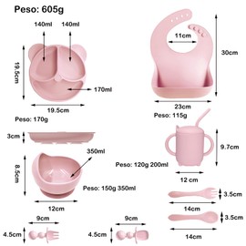 Juego de Vajilla Silicona, Paquete de 8, Rosa