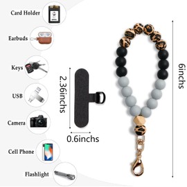 Lostars Silicone Beaded Phone Wrist Strap,phone bracelet strap with Tether Tab,Elastic Hands-Free phone wristlet strap (Leopard)