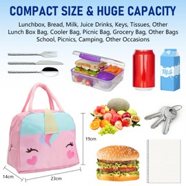 Runmeihe Kids Lunch Bag for Girls Boys Students, Reusable Cartoon Insulated Lunchbag,Small Foldable Waterproof Lunch Bags for Travel Picnic School (Navy Crocodile)