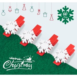 ilauke 60Pcs Christmas Wooden Clothespins, Mini Snowflake Clothespin Clips with 10M Jute Twine for Christmas Card Holder Photo Paper Crafts Holders (1.38 Inch)