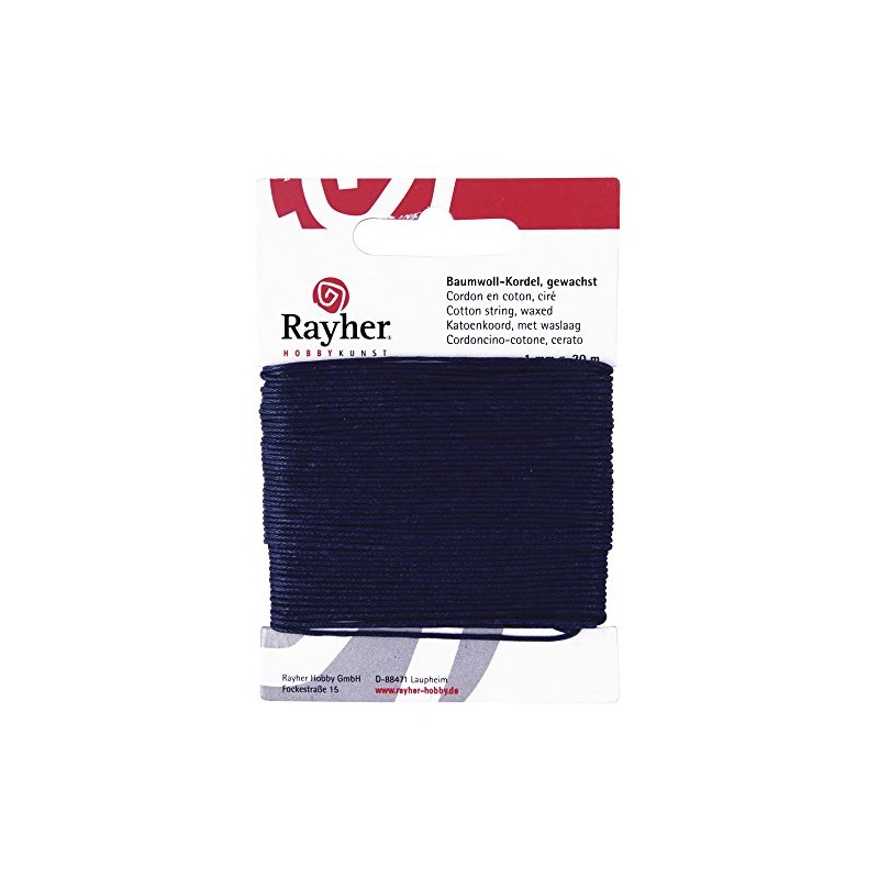 RAYHER - Baumwollkordel, gewachst, 1mm, SB-Karte 20 m, d.blau