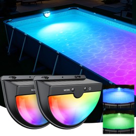 Solar Pool Lights for Above Ground Pools, solars Pool Lights with 10 Lighting Modes， Upgraded Frame Pools Solar Light, RGB Outdoor Waterproof Swimming Pools Light, Pool Accessories 2PK