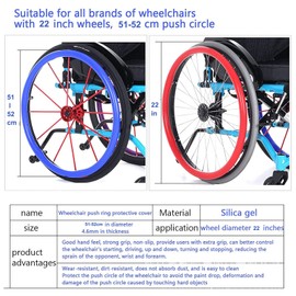 JSSSLC Wheelchair Push Rim Covers, Non-Slip Wear-Silicone Resistant Hand Push Cover, Silicone Snare,Push Ring Protective Cover,22in-Green