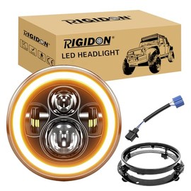 RIGIDON 1 x 7 Inch Round Headlight with Round Ring Holder, 50 W 5000 LM 3000 K + 6000 K 4 Modes Driving Light Fire Cross DRL HI LO Spotlight Offroad Lighting for Car Wrangler JK TJ LJ CJ Humm-er JP