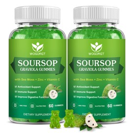 Soursop Graviola Gummies with Sea Moss Extract - Antioxidant, Cell Support & Regeneration, Immune Support, Soursop Gummy with Sea Moss, Vitamin C & Zinc, Apple Flavor - 60 Gummies(2 Pack)