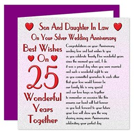 Son & Daughter In Law 25th Wedding Anniversary Card - On Your Silver Anniversary - 25 Years - Sentimental Verse