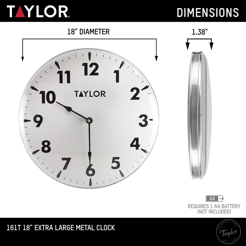 Taylor Indoor Outdoor Metal Wall Clock, Wireless Thermometer with Easy