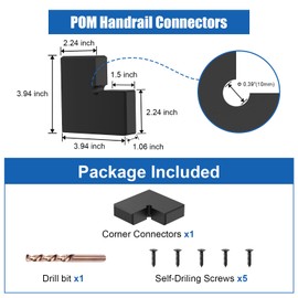 BLIKA Handrail Corner Connectors, Black Corner Handrail Accessories for Deck Cable Railing System, High Strength POM Hand Rail Connector Fitting, BL03-C