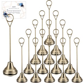 Marspark 16 Pcs Table Number Holders 8'' Metal Place Card Holders Weddings Table Sign Menu Memo Note Picture Photo Round Clip Weighted Base Stand for Anniversaries Birthdays Restaurants(Bronze)