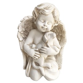 realideas 7" Resin Angel with Dog Statue Pet Dog Memorial Sculpture Indoor Outdoor Home Garden Guardian Rememberance Puppy Figurine