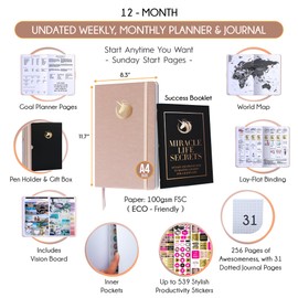 Goal Setting Planner Undated - 12 Month Productivity Habit Tracker and Life Planner, Effective Goal Planner, Undated Planner, Budget Planner & Financial Planner, 10 Minute Planner with Added Extras