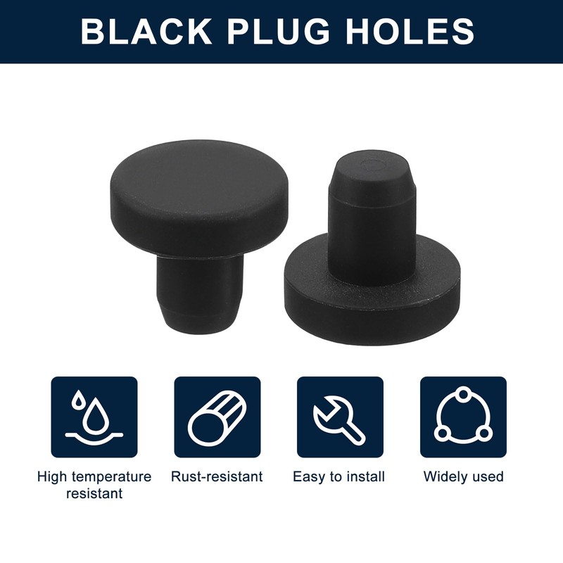 sourcing map 16 Pieces Black Rubber Stopper, 7mm Plug Holes