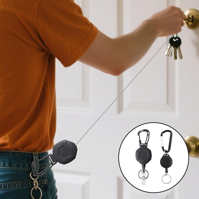 Pack of 2 Extendable Key Rings with 60 cm Retractable