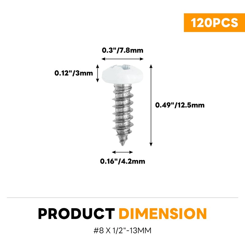 Semrien 120 Pcs White Screws, #8 x 1/2" White Self