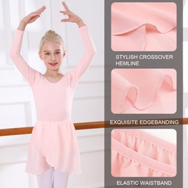 Bezioner Ballet Clothing Girls with Removable Ballet Skirt Dance Bodysuit Long Sleeve Ballet Clothing Girls Ballet Suit Children, pink