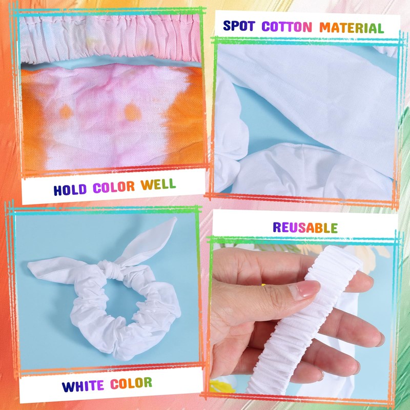 120PCS White Cotton Scrunchies Set for Tie Dye, Includes Scrunchies