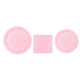 Baxters Party Bundles Bulk, Classic Pink, 240 Count 9 Inch Round Paper Plates, 240 Count Luncheon Paper Napkins 2 Ply, 240 Count 7 Inch Round Paper Plates, Pack Contains 680 Pieces, Made in the USA